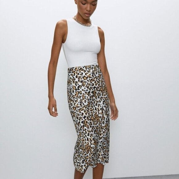 BABATON Only Slip Satin Midi Skirt Leopard 00 Aritzia - Picture 2 of 12